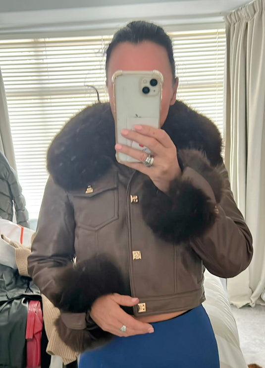 Leather Cropped Jacket with Fur