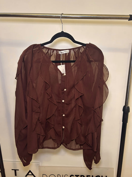 Chiffon Chocolate Brown Ruffle Shirt.