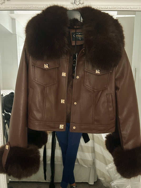 Leather Cropped Jacket with Fur