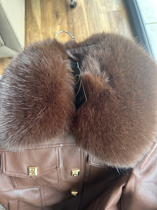 Leather Cropped Jacket with Fur