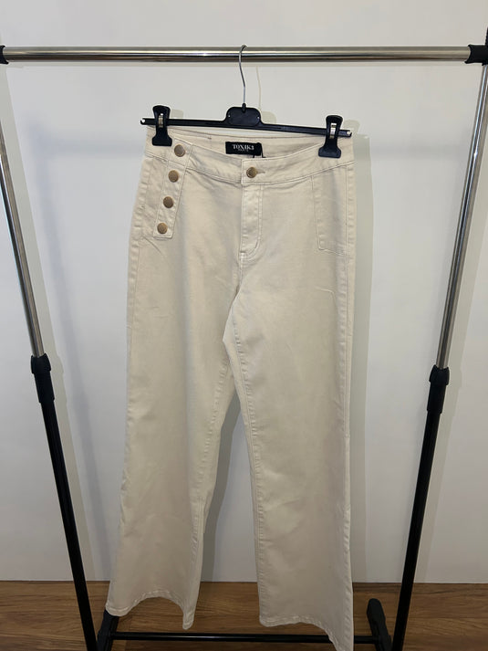 Cream Denim Flared Jeans