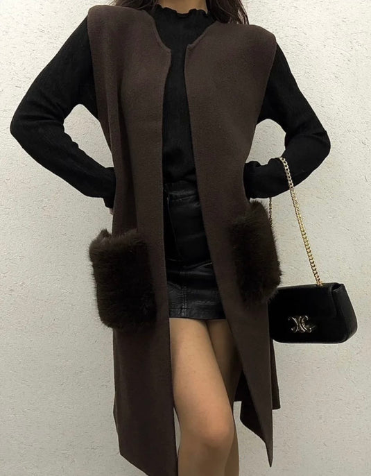 Luxe Gilet with Fur Pockets