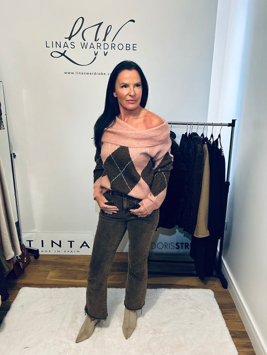 Argyle Sweater Pink/Chocolate