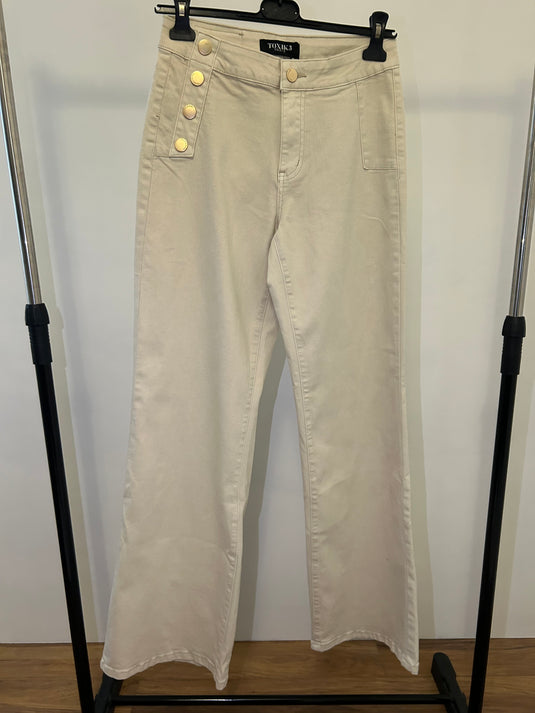 Cream Denim Flared Jeans