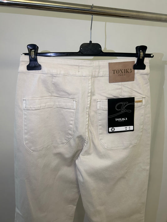 Cream Denim Flared Jeans