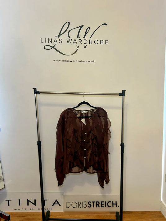 Chiffon Chocolate Brown Ruffle Shirt.