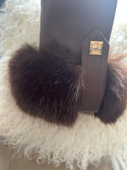 Leather Cropped Jacket with Fur