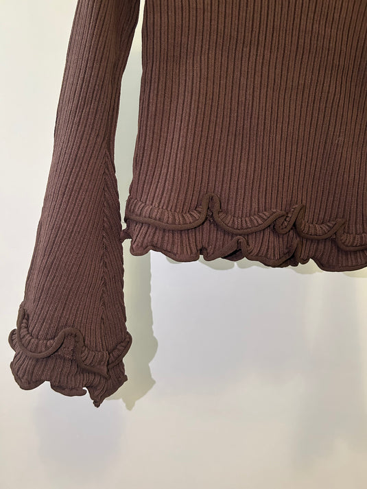 Brown frill sleeved jumper