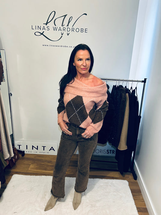 Argyle Sweater Pink/Chocolate