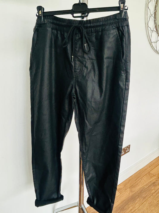 Black leather look jogger